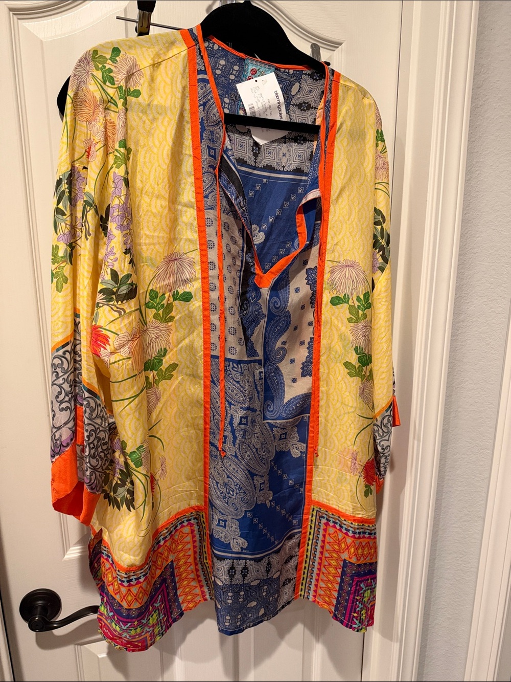 Floral Multi-Color Decorative Kimono Robe - Yellow, Blue & Orange